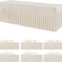 6pk Ivory Spandex Tablecloth for 8 Foot Rectangle Tables, Stretch Table Cloths 8ft Fitted Tablecover Desk Skirt for Parties Weddings Birthday Banquet Baby Shower