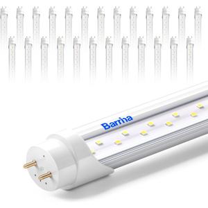 Barrina T8 LED Bulbs 4 Foot Type B, 24W, 3200LM, 6000K Bright Light, G13, Double End Powered, Ballast Bypass, 4FT LED  Replacement, T8 T10 T12 LED Replacement, Clear Cover, 25 Packs