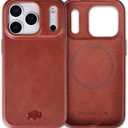 BLACKBROOK Leather Case for iPhone 17 Pro  Harlan Handcrafted Snap-On Cover, Full Grain Leather with TPU Bumper, MagSafe Compatible, Touch Glass Camera Button, Luxury Gift Box Brown