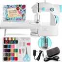 CraftBud Mini Sewing Machine for Beginners, Dual Speed Small Portable Sewing Machine for Kids and Adults with Extension Table, 48 Piece Gift Set Includes, Pedal, Projects Book, Light and More, White