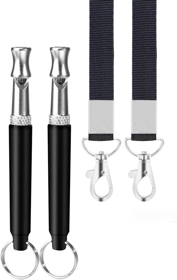 2 Pack Dog Whistle, Dog Whistle to Stop Barking Neighbors Dog, Adjustable Ultrasonic Silent Dog Whistle, Professional Recall Dog Training Whistles, with Lanyard (Black)
