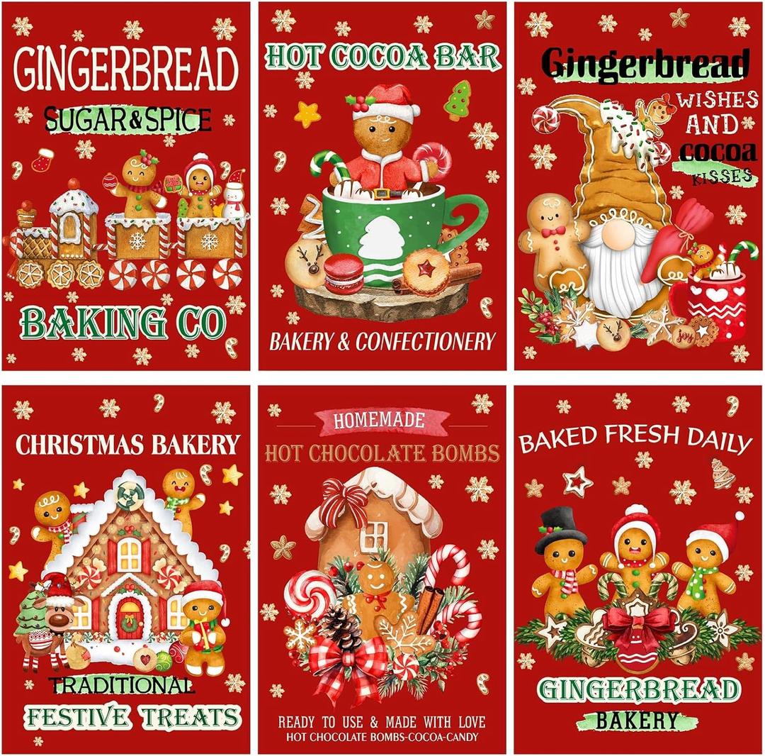 Kosiz 6 Pcs Christmas Diamond Art Kits Christmas Diamond Painting Kits for Adults Gingerbread Man House Train DIY Cartoon 5d Rhinestones Crafts with Tools for Home Wall Decoration Holiday Gifts