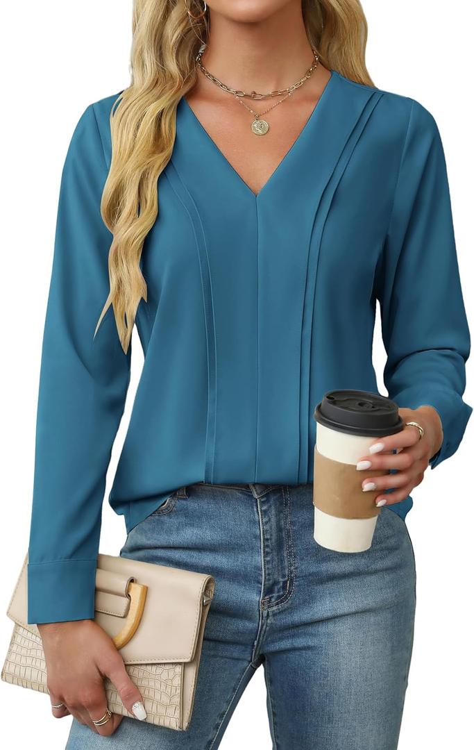 BMJL Womens Dressy Casual Blouses Business Work Tops Fall Long Sleeve Shirts 2024 (L)