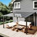 GarveeLife 12x14 ft Wall-Mounted Lean-to Gazebo, Aluminum Frame & Polycarbonate Roof - Outdoor Patio Cover for Deck, Yard, Party (UV-Resistant & All-Weather) (Dark Brown)