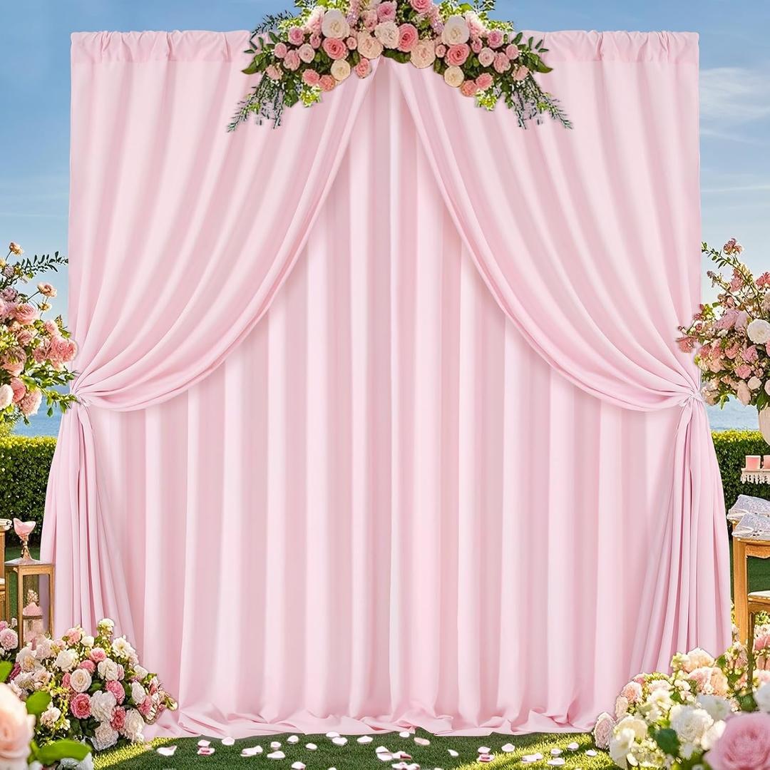 Pink Backdrop Curtains 4 Panels 5ft x 10ft Polyester Photography Backdrop Drapes for Baby Shower Party Wedding Stage Decorations
