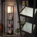 FENLO Floor Lamp with Shelves  Tall Standing Lamp with Tempered Glass Tiers  Modern Minimalist Floor Lamp for Bedroom, Living Room, or Corner  Durable Glass Shelf Lamp with LED Bulb Included