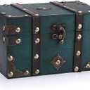 ELLDOO Vintage Treasure Chest, Pirate Keepsakes Box for Gifts, Wooden Storage Box, Green Decorative Container for Jewelry, Pearl Trinkets, Tarot Cards, Small