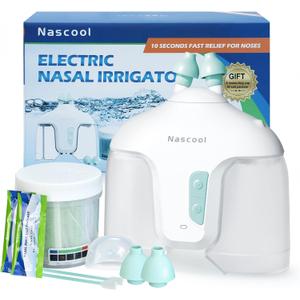 Nascool Electric Nasal Irrigation System with 50 Salt Packets, 2 Modes Nose Cleaner with SelfCleaning & Auto Waste Collection Function for Sinus Relief Runny Nose, Nasal Congestion, Itching Nose
