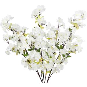 3 Pcs Cherry Blossom Branches for Vase Long Stems Artificial Flowers Spring Summer Decor White Faux Silk Cherry Blossom Branches for Home Wedding Party Table Centerpieces