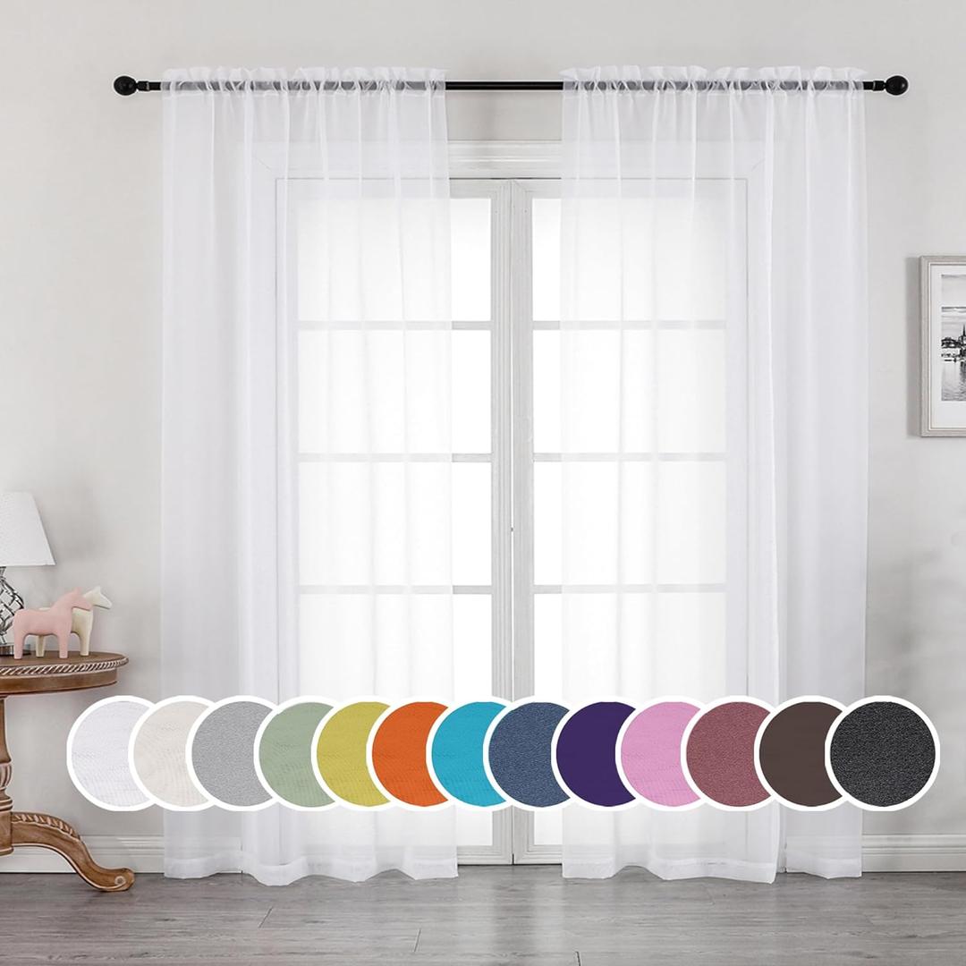 OWENIE White Sheer Curtains 84 inches Long 2 Panels Set, Sheer White Curtains for Living Room/Bedroom, Rod Pocket Voile Sheer Panel Drapes, 2pcs, Each 42" W x 84" L