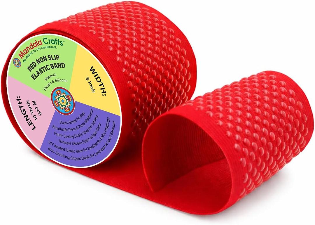 Mandala Crafts 3 Inch Red Non Slip Silicone Gripper Elastic Band
