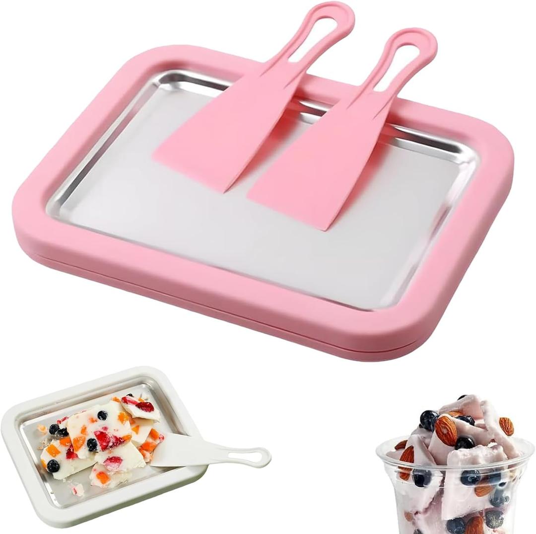 Rolled Ice Cream Maker, At-Home Rolled Ice Cream Machine with Instant Freeze Tray & 2 Scrapers,DIY Fun Family Activity Instant Ice Cream Maker for Yogurt, Sorbet (Pink)