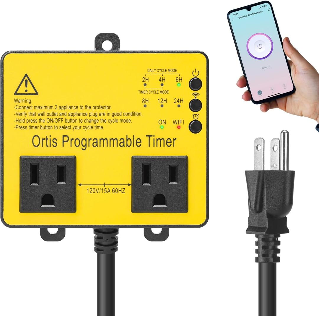 WiFi Above Ground Pool Timer Switch, Ortis Smart Pool Timer with Smart Life App Control, Realize Switch and Timing on Your Phone, for Swimming Pools, Filters, Pumps, and Landscape Lights (Yellow)