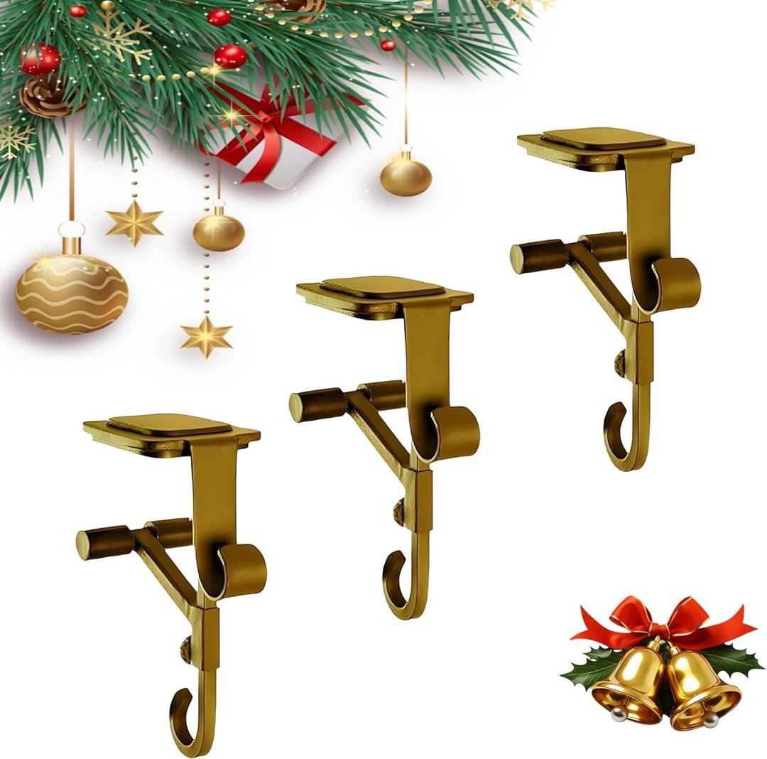 Christmas Stocking Holder for Fireplace Mantle, 2-in-1 Adjustable No Drill Hanger with 20lbs Heavy Duty Hold for Stockings & Garlands, 5-8.5 Inch Clip On Mantel Hooks(Golden, Count, 1)