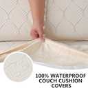 Genina 100% Waterproof Couch Cushion Covers for Pets - Stretch Sofa Seat Cover for Dogs Jacquard Non Slip Sectional Couch Covers Sofa Slipcovers Washable (1 Piece, Large, Ivory)