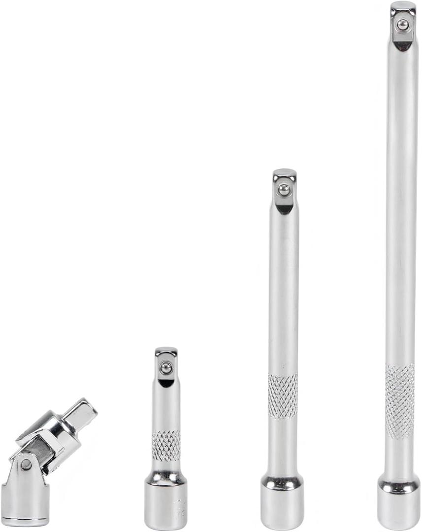 3/8 Inch Drive Extension Bar Set, Socket Extension Set Include 3, 6, and 10 Inch Extensions and 3/8 Inch Drive Universal Joint Sockets, 4 Piece Set