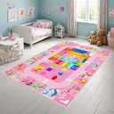 BATATADOCE Alphabet Rugs for Kids Playroom - Cartoon Kids Bedroom Rug Play Mat for Learning Alphabet,Numbers,Animal,Colors,Season,Cute Classroom Rug for Children Girls Bedroom Decor,Pink,4x6 Feet