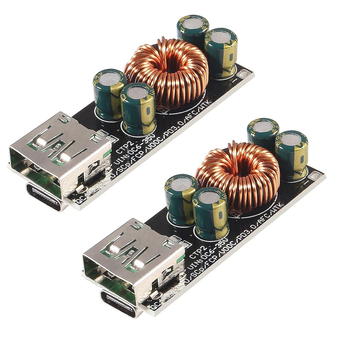 60W 6-35V DC to USB Type C PD 3.0 QC4 Type A QC3.0 DC Fast Charge 12V 24V Step-Down Power Module USB Type-C Mobile Phone Quick Charge Adapter (2pcs)