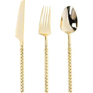 300PCS Gold Plastic Silverware, Heavy Duty utensils, Disposable Plastic Cutlery Silverware Include 100 Forks, 100 Knives, 100 Spoons for Party and Wedding, Gold Bead