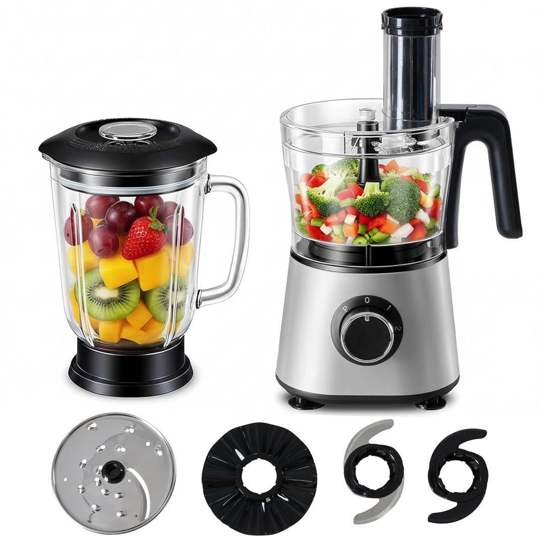 Simple Deluxe Food Processor Blender Combo, 300W Electric Food Processor for Slicing, Dough, Vegetables, 6 Cup Chopper for Meat and Puree, 2 Speeds Adjustable, Safety Lock with 1.5L Glass Jar, Black