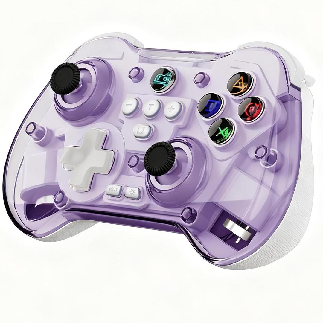 Koiiko Wireless Gaming Controller for ipad/iphone Android/PC/Switch/Streaming on Xbox/PS4, Bluetooth, Pocket Size, Hall Effect Triggers Hall left & right rocker (Purple)