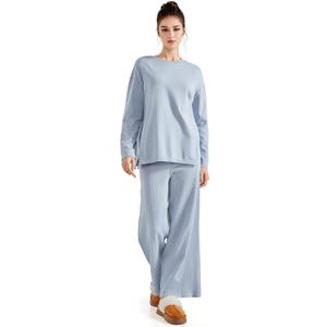 SUUKSESS Women Lounge Sets 2 Piece Pajamas Sets Long Sleeve Tops Wide Leg Pants (L)