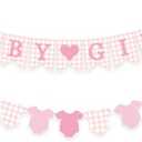 Pink Gingham Baby Banner Girl Plaid Welcome Baby Shower Sign Decoration Clothesline Onesie Garlands Gender Reveal Party Supplies, Pack Of 2