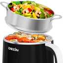 Dezin Hot Pot Electric with Steamer, Rapid Noodles Cooker, Stainless Steel Electric Pot 1.6 Liter, Perfect for Ramen, Egg, Dumpling, Soup, Oatmeal with Temperature Control and Keep Warm Function