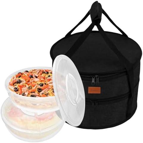 Aufind 12" 2 Pack Pie Carrier with Lid and Insulated Food Carrying Case Bag, Reusable Food Storage Containers for Pies, Cheesecake, Pizza, Nuts Fruit (Black)