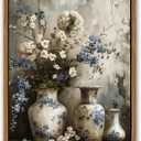 Floral Wall Art, Blue and White Flower Canvas Print, Vintage Jar Still Life Floating Framed Artwork, Rustic Farmhouse Decor for Living Room Bedroom 8x10 Ready to Hang