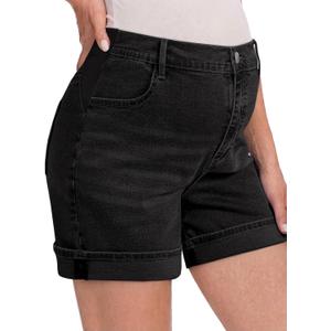 BLENCOT Women's Maternity Jean Shorts Fold Hem Stretchy Comfy Under Belly Casual Summer Pregnancy Clothes with Pockets, 2XL