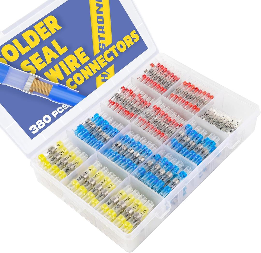 380PCS Solder Seal Wire Connectors-haisstronica Waterproof Wire Connectors-Electrical Connectors-Heat Shrink Butt Connectors for Marine,Stereo(40Yellow 90White 130Red 120Blue) Solder Sleeve