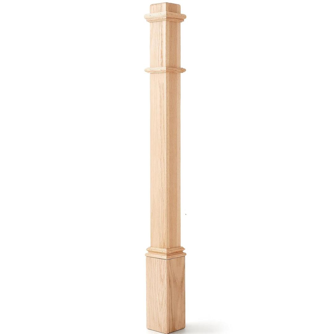 Wonderjune 1 Pcs 56 Inch Red Oak Stair Newel Post with 3 1/2" Post and 4 1/2" Pedestal, Wood Box Newel with Pedestal for Staircase, Plain Style Wood Balusters Interior for Stair Remodeling