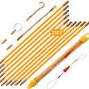 KOOTANS 33FT Fiberglass Running Electrical Wire Cable Glow Rods Wire Pulling Tools Fish Tape Wire Puller Through Wall Cable Snake Fish Rods Kit with Different Attachments