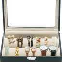 Bracelets Organizer Rods Bangles Display Holder, Clear See through Lid Leather Velvet Jewelry Storage Box Case for Women, 2 Rods Black Leather