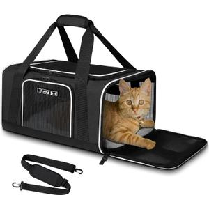 Petskd Pet Carrier 17x11x9.5 Alaska Airline Approved,Pet Travel Carrier Bag for Small Cats and Dogs, Soft Dog Carrier for 1-10 LBS Pets,Dog Cat Carrier with Safety Lock Zipper(Black)