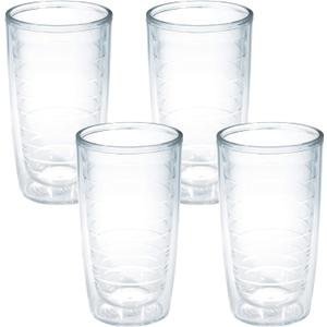 Tervis Clear & Colorful Tabletop Made in USA Double Walled Insulated Tumbler Travel Cup Keeps Drinks Cold & Hot, 16oz - 4pk, Clear