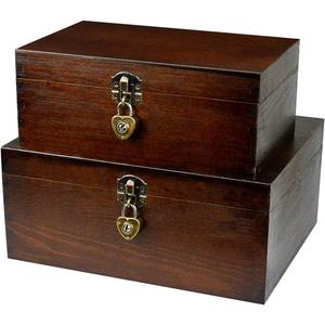 Wood Keepsake Boxes with Lock and Keys Handcrafted Decorative Wooden Storage Case Cabinet Container Hinged Lid Country Rustic Style Organizer for Trinkets Gift Card Collection Coffee Color 2 Pack