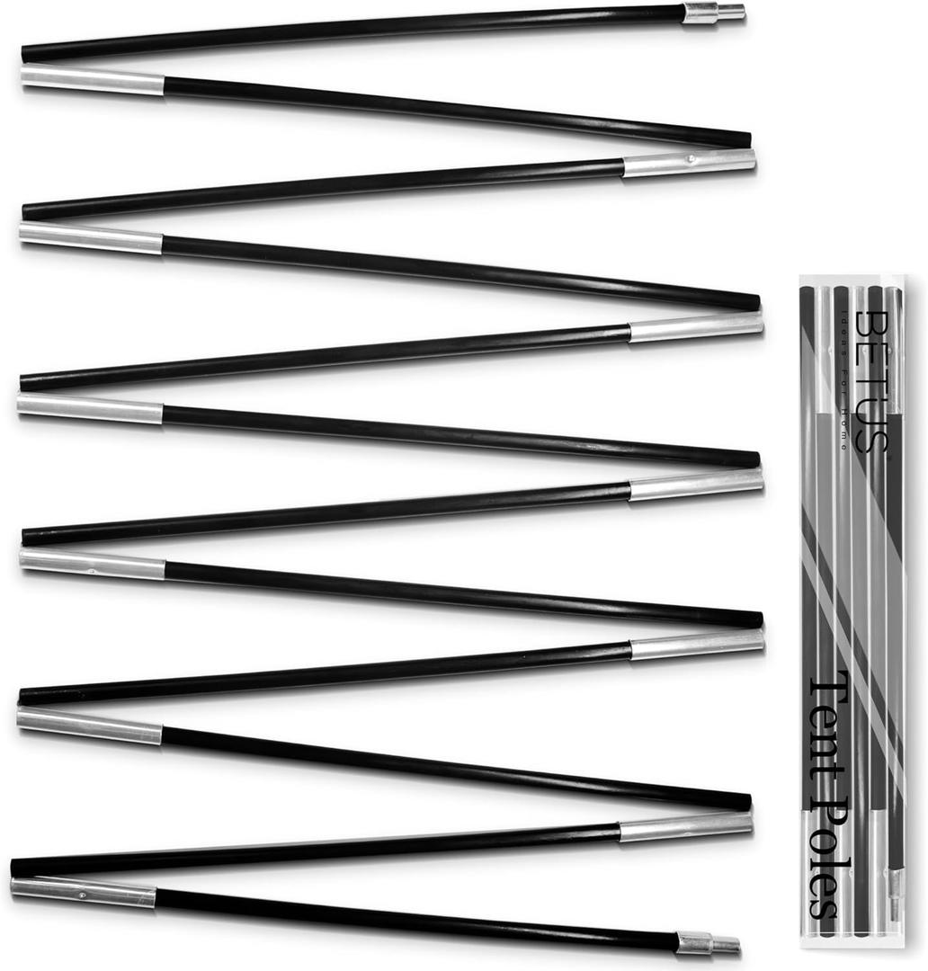 Betus Fibreglass Tent Poles Replacement - Pre-Assembled Black Tent Pole for Hiking & Camping - Easy to Install Outdoor Tent Repair Rod (12Ft)