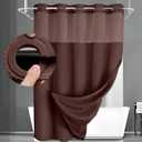 No Hook Shower Curtain and Liner Set,Brown Hotel Waffle Shower Curtain with Liner 75" L x 72" W