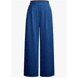 Women‘s Mid Rise Wide Leg Pants with Elastic Waist - Casual Pleated Front Palazzo Trousers No-Pocket Pull On Design S