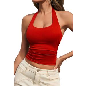 Womens Tank Tops Sexy Halter Neck Going Out Tops Summer 2026 Trendy Backless Workout Shirts Sleeveless Y2k Clothes (Red, XL)