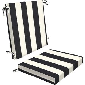 Honeycomb Outdoor Midback, 18.5" W x 17" D, Cabana Stripe Black & Ivory Outdoor Chair Cushion