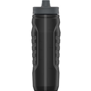 Under Armour Squeeze Water Bottles, 32 oz Water Bottles, Sideline Sports Water Bottle with Quick-Shot Lid, Quick & Easy Hydration, Gym Water Bottles, Squeeze Bottle, 1 32oz Bottle (Black/Pitch Grey)