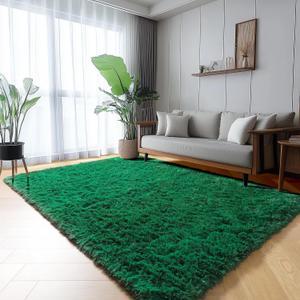 ONASAR Dark Green Area Rugs for Living Room Bedroom, 5x8 Fluffy Shaggy Large Rug, Indoor Ultra Soft Plush Floor Carpets for Kids Boys Girls Teen Dorm Nursery Playroom Home Decor Aesthetic