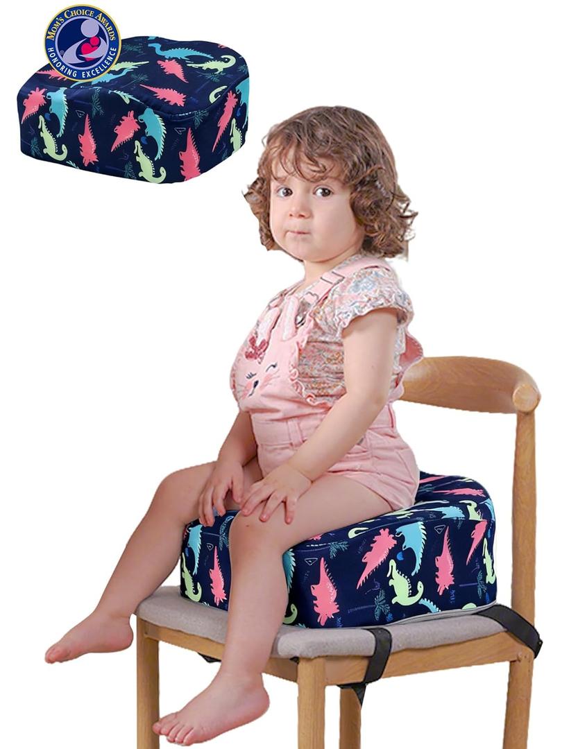 Babelio Ergo-Designed Booster Seat for Kitchen Chair, Promote Proper Upright Posture, Toddler Booster Seat for Dining Table, Removable & Washable Cover, Blue Dinosaur (Classic)