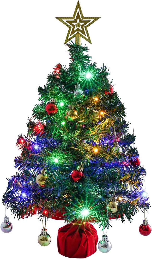 Mini Tabletop Christmas Tree with 30 LED String Lights, Star Top, Perfect for DIY Decoration 2ft
