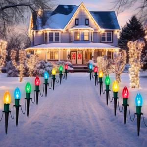 Joiedomi Christmas C9 Pathway Lights Outdoor Decorations 24 Packs, 30.75ft Xmas Multicolor Pathway Marker String Lights for Holiday Waterproof Outside Yard Garden, Party, Walkway Decor