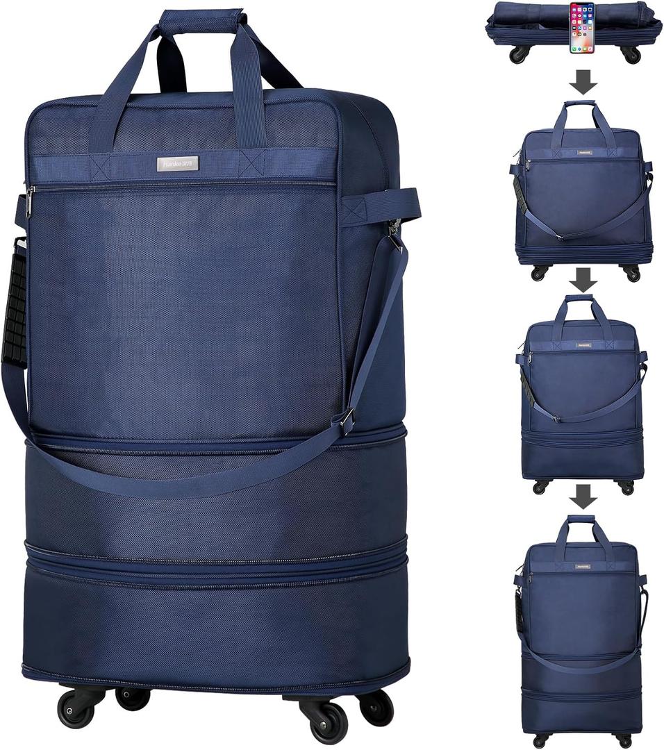 Hanke Suitcases with Wheels Expandable Foldable Luggage Bag Suitcase Collapsible Rolling Travel Bag Duffel Bag for Men Women Lightweight Suitcases without Telescoping Handle, Blue (Blue Upgrade Version)