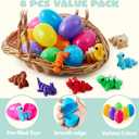 JOYIN 8 Pcs Prefilled Easter Eggs with 3D Printed Toys Mini Dinosaur, Articulated Toys, Basket Stuffers Fillers for Kids Party Favors, Stuffed Easter Egg, Classroom Prize Supplies(Age 8+)